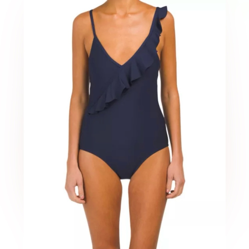 NWT DRAPER JAMES Ruffle Front One Piece Swimsuit NAVY Sz XS, L,  XL